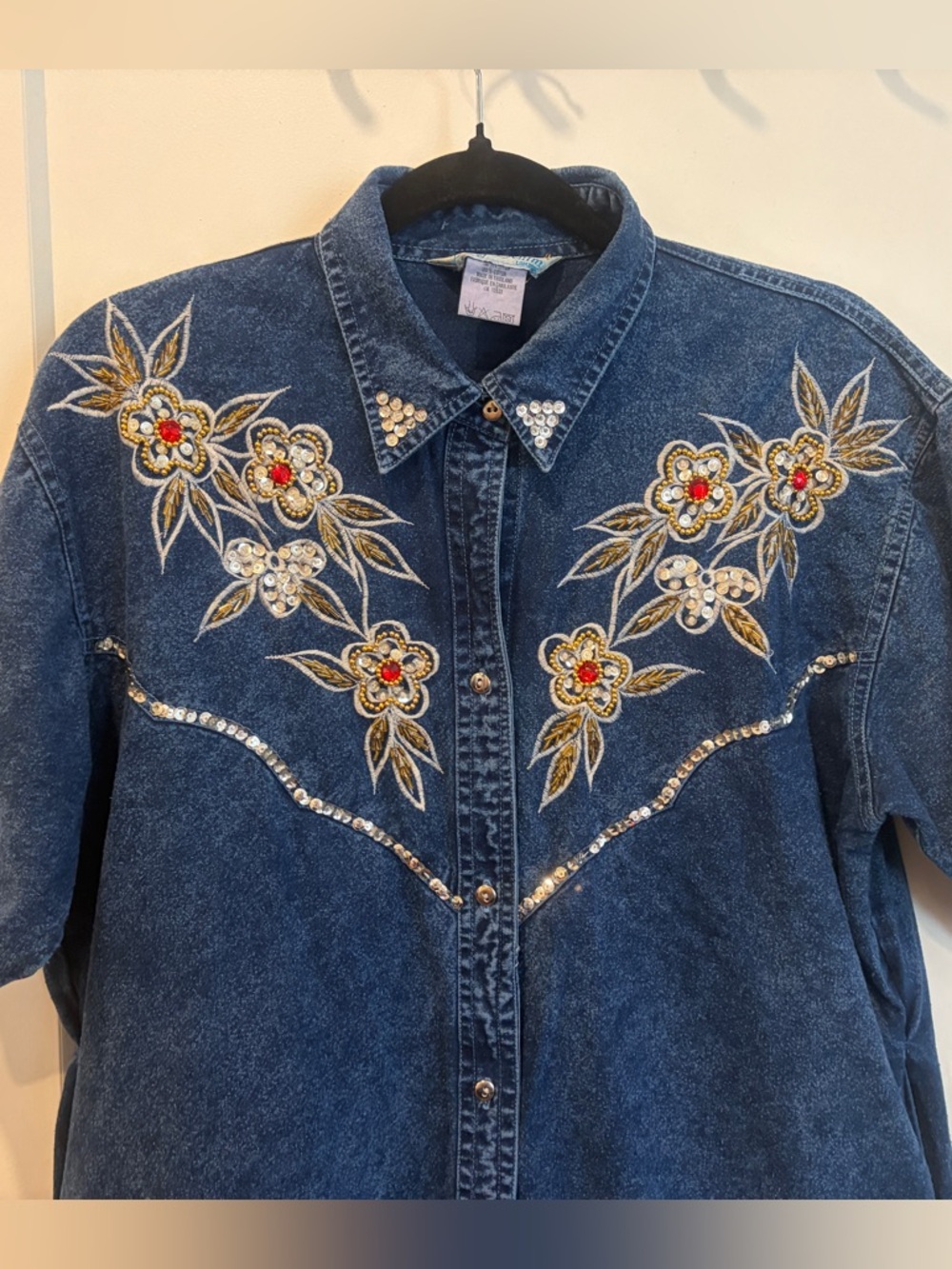 Vintage Dolly Denim Dark Blue Embroidered Denim Midi Dress - Picture 3 of 14